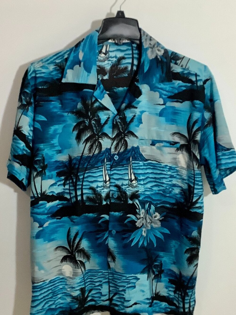 Tropical Button Short Sleeve Shirt Men XL Blue Tones - Picture 1 of 9